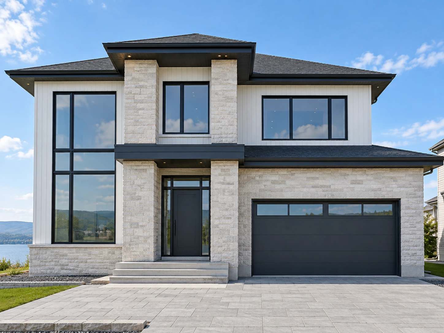 Façade épurée d’une maison contemporaine lors d’une inspection du bâtiment